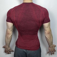 T-shirt Homme Sportif 2026 à Motif Géométrique Jacquard Sans Couture, Manches Courtes, Séchage Rapide, Coupe Ajustée, Robuste pour l'Entraînement et le Fitness en Extérieur