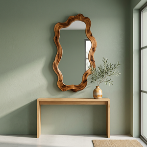 Irregular Art Deco Wood Frame <b>Full</b> <b>Length</b> Wall <b>Mirror</b> Shatterproof Wavy Glass Decorative for Bedroom/Living Room for - Product Image 2