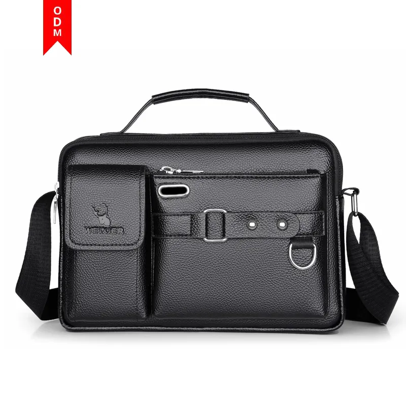 Popular Sacoche Customized Logo Men's Laptop Backpack PU Leather Sling Bag Business Shoulder Messenger Bag For Men