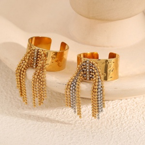 Wholesale Cuff Ring Tassel <b>Beaded</b> Chain Adjustable Stylish Design Rings Exaggerated Women Ring - Product Image 2