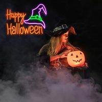Letrero Luminoso de Neón de Halloween al por Mayor Neonawall, Letrero Luminoso USB con Sombrero Morado y Verde Misterioso para Decoración de Halloween