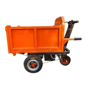 Chariot à benne basculante électrique à trois roues en acier thermolaqué rouge, chariot à main industriel mobile, moteur 1200W, structure fermée - Product Image 3