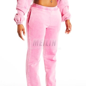 Custom logo Women Fleece Distressed Patch Embroidery Acid Wash <b>Zip</b> <b>up</b> Hoodies and Sweatpants Set pink Tracksuit Women Sweatsuit - Product Image 4