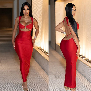 Vestido Longo Maxi Feminino Sensual com Recortes nas Costas, Cintura Império, Justo ao Corpo, Elástico e Modelador, para Festa, Verão <span class=keywords><strong>2026</strong></span> - Lançamento Quente - Product Image 2