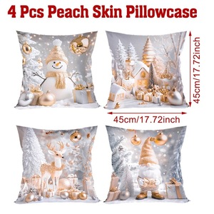 Lot de <span class=keywords><strong>4</strong></span> housses de coussin décoratives en tissu peau de pêche pour Noël, cadeaux du Père Noël, décorations de Noël, cadeaux de fête personnalisés - Product Image 5