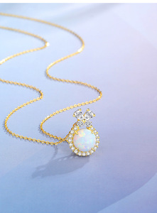 Collier pendentif nœud en opale bleue plaqué or 18 carats en argent sterling S925 exquis pour femme, bijoux de mode - Product Image 5