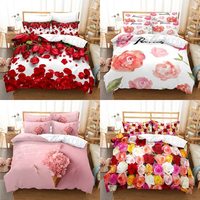 Grosir murah mewah 3 buah kain poliester dicetak bunga rumah pernikahan Set tempat tidur 3d