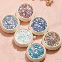 Boîte de paillettes pour nail art, décorations 6 couleurs, design œil de fée, effet scintillant explosif, effets irisés éblouissants, poudre de paillettes laser