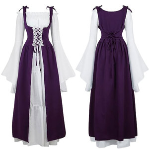 Vestido Renacentista para Mujer, Disfraz Medieval con Cuello Cuadrado, Corsé en la Cintura, Manga Larga, Vestido de Fantasía para Fiesta de Halloween - Product Image 2