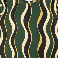 T-shirt pour homme en popeline 3D AOP 100% polyester vert forêt à rayures ondulées, séchage rapide, respirant, col rond, prêt à être expédié avec motif