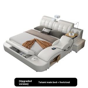 Многофункциональная Современная минималистская двуспальная кожаная кровать Массажная татами кровать с проектором для спальни виллы - Product Image 6
