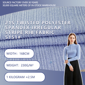 Tissu en maille côtelée à rayures irrégulières en polyester et élasthanne torsadé 21S, largeur 168 cm, 230 g/m², extensible, pour robes, t-shirts, gilets sans manches - Product Image 2