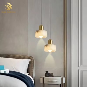 Modern Alabaster LED <strong>Copper</strong> Brass Chandelier Creative Marble Hanging <strong>Lamp</strong> for Home Dining Room Bedroom Middle Sizes - Product Image 4
