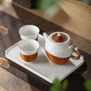 Chinese Handmade Woven Porcelain <b>Tea</b> <b>Set</b> With Lid Heat Resistant Dehua Teapot And Cups Gift Box For Kung Fu <b>Tea</b> - Product Image 1