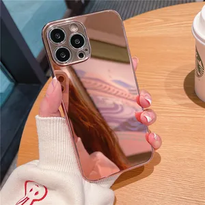 彩色镀金化妆光泽玻璃手机外壳适用于iphone 11 12 13，适用于iphone外壳玫瑰金镜子