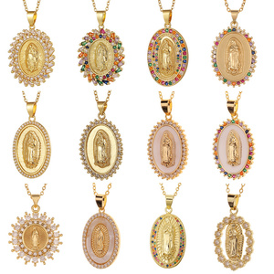 Dreamwork – collier de pièces en zircon cubique plaqué or 18 carats, pendentif de pièce ovale vierge marie, collier rond et délicat pour femmes - Product Image 1