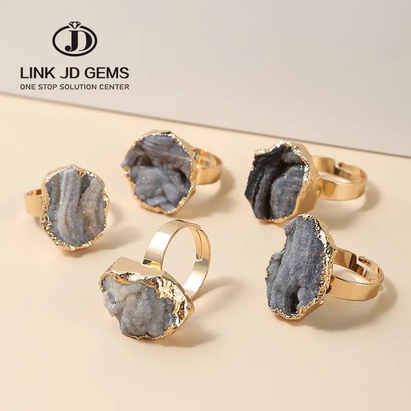 Wholesale Fashion Women Jewelry Natural Rough Stone Ring Galactic Cluster Gold Plating Opening Ring