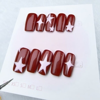 Año Nuevo diseño de celebración rojo estrellas dibujadas a mano uñas de presión reutilizables cortas de alta calidad