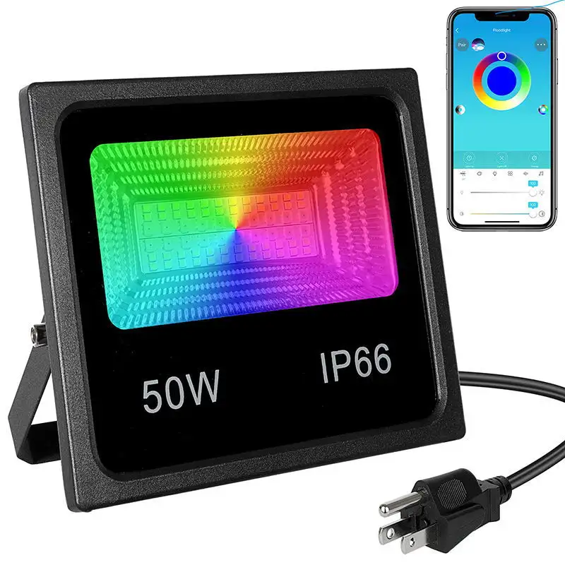 Outdoor Waterproof 50w Rgbw Led Flood Light Smart Phone App Remote Control 16 Million Color Changing Spot Lights Floodlights