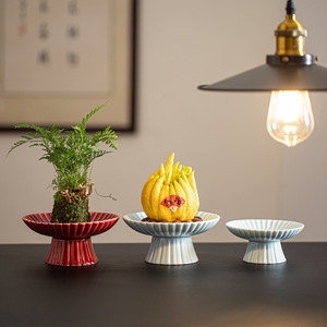 Plato de Cerámica con Patas Altas para Frutas, Plato Redondo de Porcelana para Aperitivos, Estilo Chino, Plato para Postres y Té, Soporte de Exhibición - Product Image 1