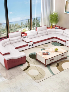 Sofá de Esquina de Madera Maciza con Diseño Concubino en Cuero, Estilo Europeo Moderno, Muebles para Sala de Estar de Apartamentos Grandes, Sofá de Arte en Cuero de Guangdong - Product Image 1