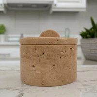 Pot de rangement pour bijoux en travertin de style américain, 3,2 pouces, écologique, poli, avec couvercle pour la conservation de la fraîcheur, pour la cuisine et la maison