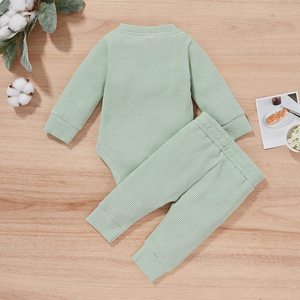Ropa para Bebé Recién Nacido, Niño o Niña, Mono de Manga Larga de Algodón de Punto Acanalado, Pantalones Largos, Color Sólido, Conjuntos para Otoño e Invierno - Product Image 4