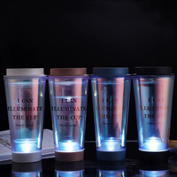 Mug à café en plastique à double paroi de 20 oz avec logo personnalisé, lumière LED, résistant à l'eau bouillante, étanche, réutilisable, écologique pour