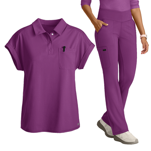 Divise Mediche da Donna a Maniche Corte con Logo Personalizzato, Set Uniformi Elasticizzate e Traspiranti per Infermiere e Medici Ospedalieri - Product Image 1