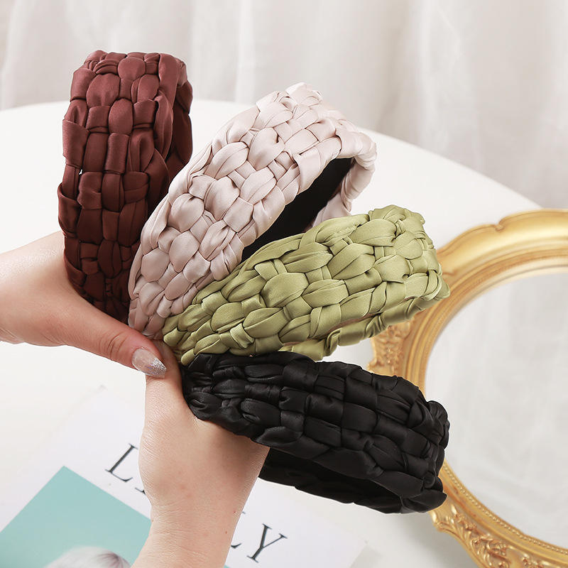 New Cross Wide Headband Hand-woven Solid Plain Fabric Twist Texture Braid  Hair Bands Hair Accessories for Women
