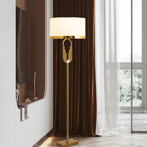 Contemporary Brass <b>Floor</b> <b>Lamp</b> White Drum <b>Shade</b> LED E26 Base Warm White Light 3500K Dimmable CRI 90 Residential Lighting - Product Image 4