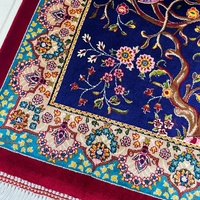 Tapisserie murale persane de luxe 60*90cm, motif Arbre de Vie bleu profond, en modal tissé à poils longs, vente en gros