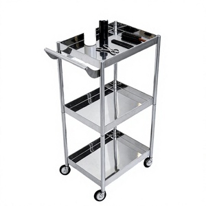 Wholesale Eco-Friendly 4-Wheel Silver 3-Tier Stainless Steel Salon Storage <b>Trolley</b> Minimalist Design for Living Rooms Hotels - Product Image 1