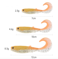 Nouvel ensemble de 3 leurres souples de 7 cm, 10 cm et 12 cm, couleurs vives, lumineux, multi-sections, queue longue courbée, style nageur, pour la pêche