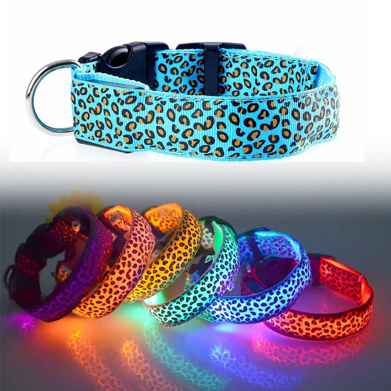 Amazon Hot Sale Adjustable Leopard Print LED Light Pet Collar Safety Rechargeable Glowing Dog Collar