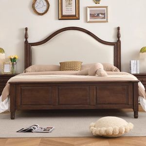 American-Style Retro 1.5-Meter and 1.8-Meter Wooden <strong>Beds</strong> with <strong>Storage</strong> Soft-<strong>Padded</strong> and Retro Styled - Product Image 2