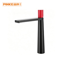 Robinet de lavabo noir et rouge en acier inoxydable, monocommande, monotrou, avec valve en céramique, monobloc, à poser sur comptoir, pour salle de bain et hôtel, Berez Shachor