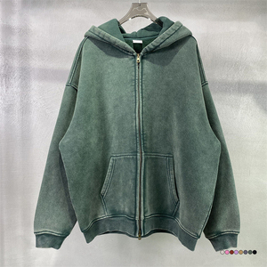 Sweat à capuche personnalisé de haute qualité, poids lourd, sweats à capuche surdimensionnés à fermeture éclair, sweat à capuche vintage vierge à fermeture éclair complète délavé à l'acide - Product Image 3