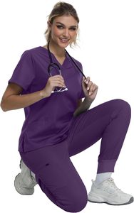 Blouses médicales pour femmes, col en V doux, tissu polyester Dobby extensible et infroissable, avec 2 poches, respirantes et faciles d'entretien - Product Image 6