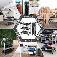 Chariot de service pliable à 3 niveaux Pack-N-Roll, plateforme OEM, capacité 150 lb, roues silencieuses, plastique, pour maison, bureau, restaurant, entrepôt
