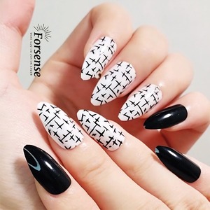 Etiqueta privada personalizada Otoño Invierno Prensa en uñas almendra corta prepegada Punta de uñas falsas acrílico al por mayor uña falsa negra con pegamento - Product Image 2