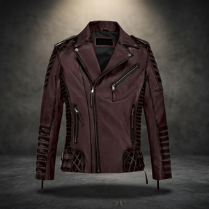 Blouson Moto Homme en Cuir Véritable Imperméable Coupe Slim Col Rabattable Fermeture Éclair Couleur Unie Hiver Broderie Service OEM - Product Image 2