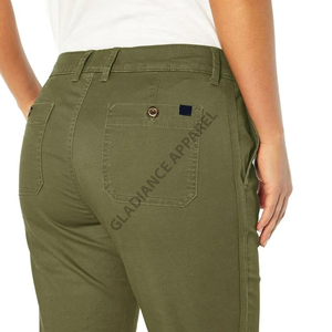 100%, calidad de exportación, pantalones ajustados de cintura alta de sarga de algodón para mujer, pantalones elásticos informales, transpirables de talla grande para mujer - Product Image 3