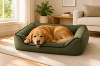 Canapé-lit pour chien rectangulaire confortable en tissu Oxford amovible et lavable toute saison, avec dossier, imperméable, durable et confortable