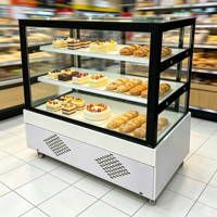 Vitrine Réfrigérée Commerciale à Front Ouvert pour Gâteaux, avec Rideau d'Air, Étagères en Verre Réglables, Boîte à Lumière et Comptoir Congélateur