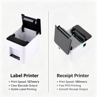 Solution d'impression de bureau, imprimante 2-en-1 pour reçus et étiquettes, imprimante thermique 80 mm, impression haute vitesse 127-180 mm/s pour restaurant