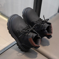 Bottes montantes style britannique pour enfants, automne-hiver, garçons et filles, semelle épaisse, à lacets, antidérapantes, en cuir pour l'extérieur
