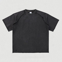 T-shirts personnalisés brodés et gaufrés avec logo de marque, surdimensionnés, en coton 350 g/m², streetwear, ample, lourd, raglan, lavé