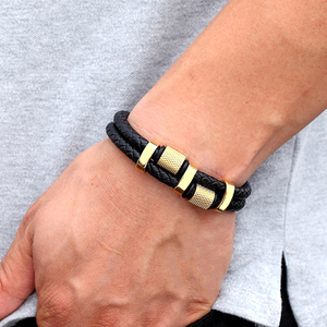 Caldo Trendy doppio strato genuino <span class=keywords><strong>bracciali</strong></span> <span class=keywords><strong>in</strong></span> <span class=keywords><strong>pelle</strong></span> Stingray da uomo artigianale celtico inciso involucro magnetico di colore nero - Product Image 6