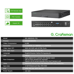 GR-N8025H2-P16 G.Craftsman Enregistreur vidéo réseau (<span class=keywords><strong>NVR</strong></span>) 25 canaux 4K H.265 avec 16 ports PoE, reconnaissance faciale et détection IA intelligente, application HiEasy VMS - Product Image 2